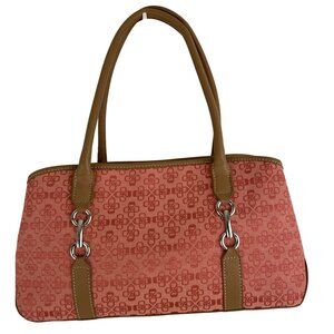 Croft & Barrow Pink Print Canvas Shoulder Bag Tan Faux Leather Handles